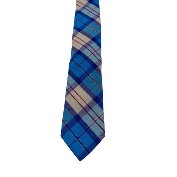 Skinny Tie Madness - Men’s Plaid Tie Blue SKM2035 - Picture 1 of 10